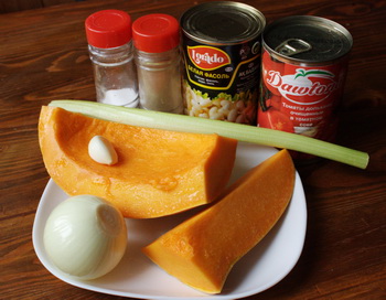 Овощной суп с тыквой и фасолью